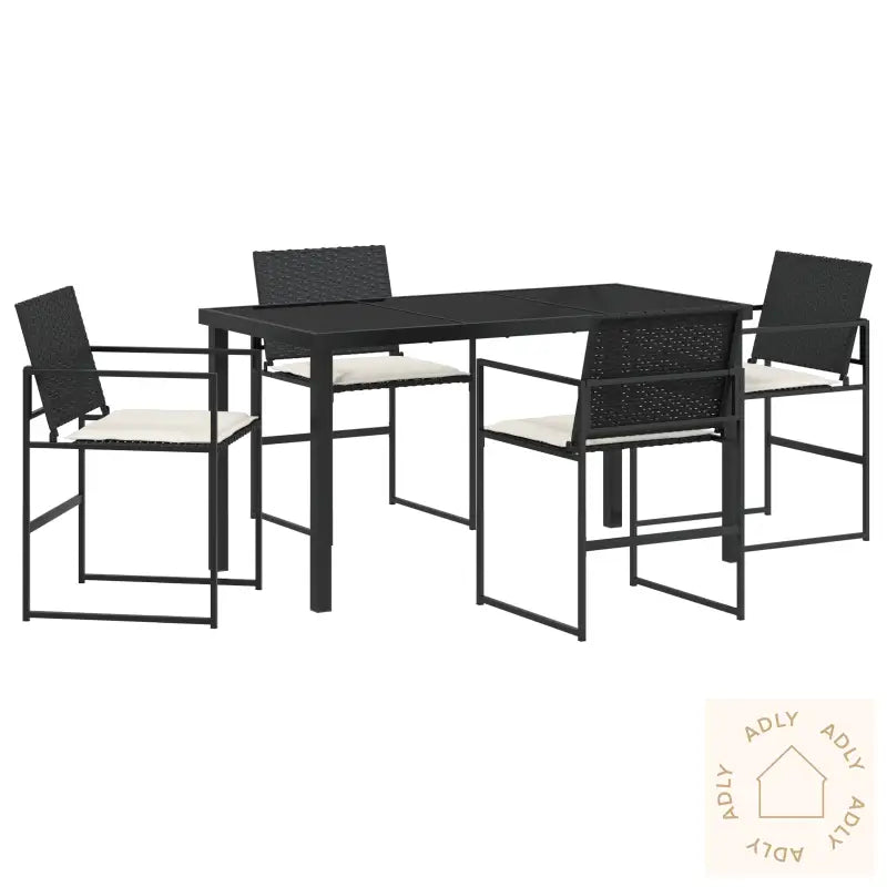 5 Delt Hage Spise Sett Med Puter Svart Poly Rattan