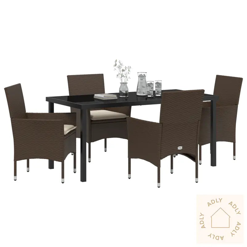 5 Delt Hage Spisegruppe Med Puter Brun Poly Rattan