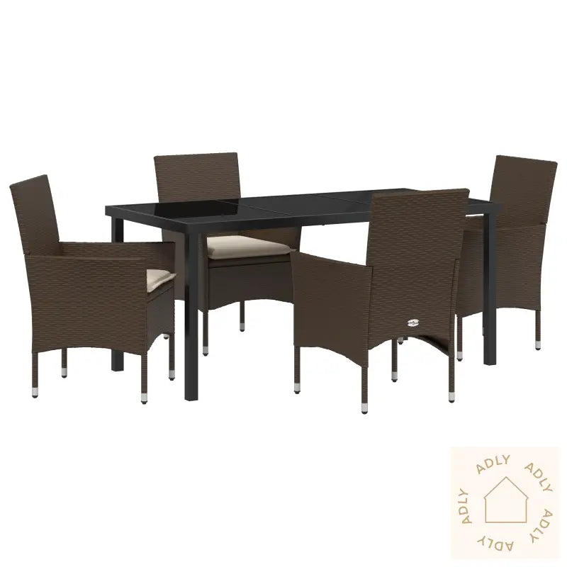 5 Delt Hage Spisegruppe Med Puter Brun Poly Rattan