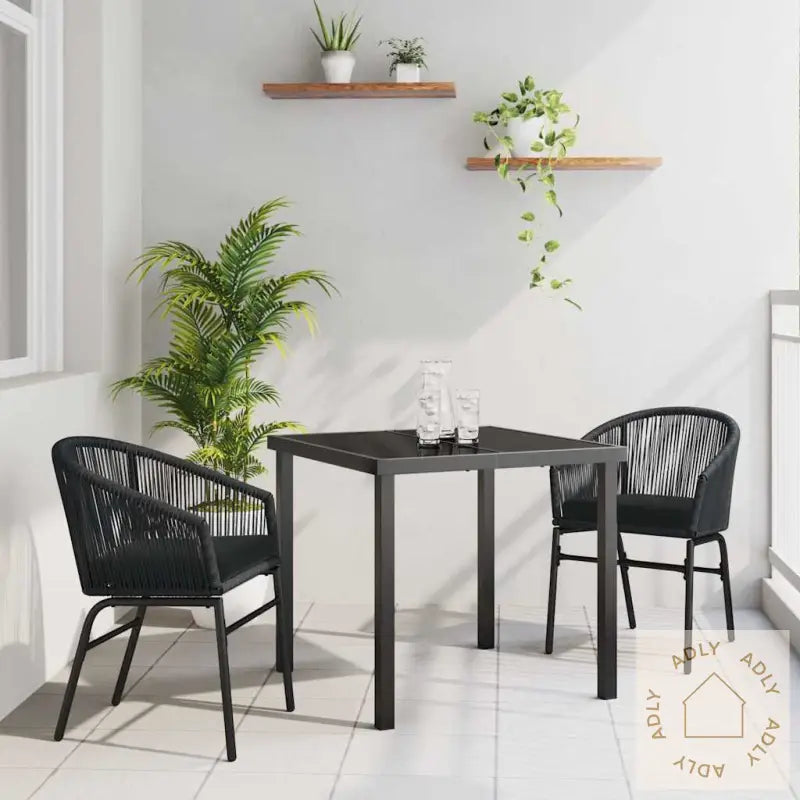 3 Delt Hage Spisebord Sett - Svart Poly Rattan