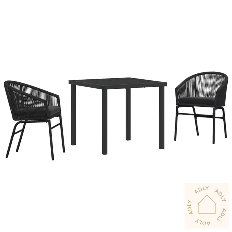 3 Delt Hage Spisebord Sett - Svart Poly Rattan