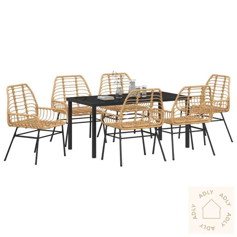 7 Delt Hage Spisesett Brun Poly Rattan
