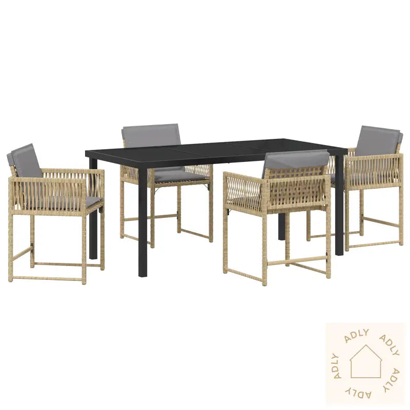 5-Delt Hage Spise Set Med Puter Beige Poly Rottning