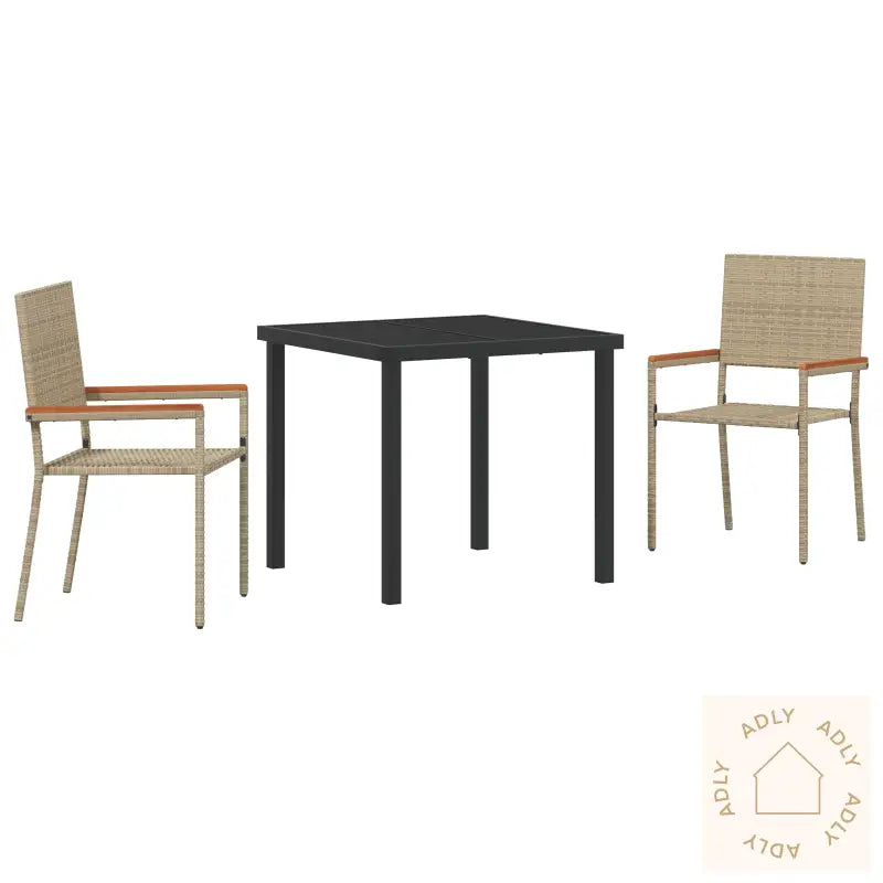 3 Delt Hagespisebord Sett Beige Poly Rottning