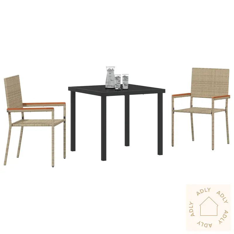 3 Delt Hagespisebord Sett Beige Poly Rottning