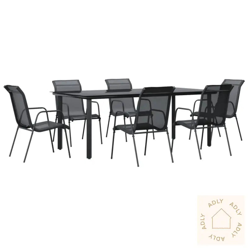 Hagespisegruppe 7 Deler Svart Stål Og Textilene