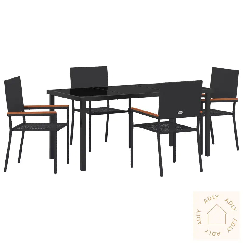 5 Delt Hage Spisebordsett Svart Poly Rattan