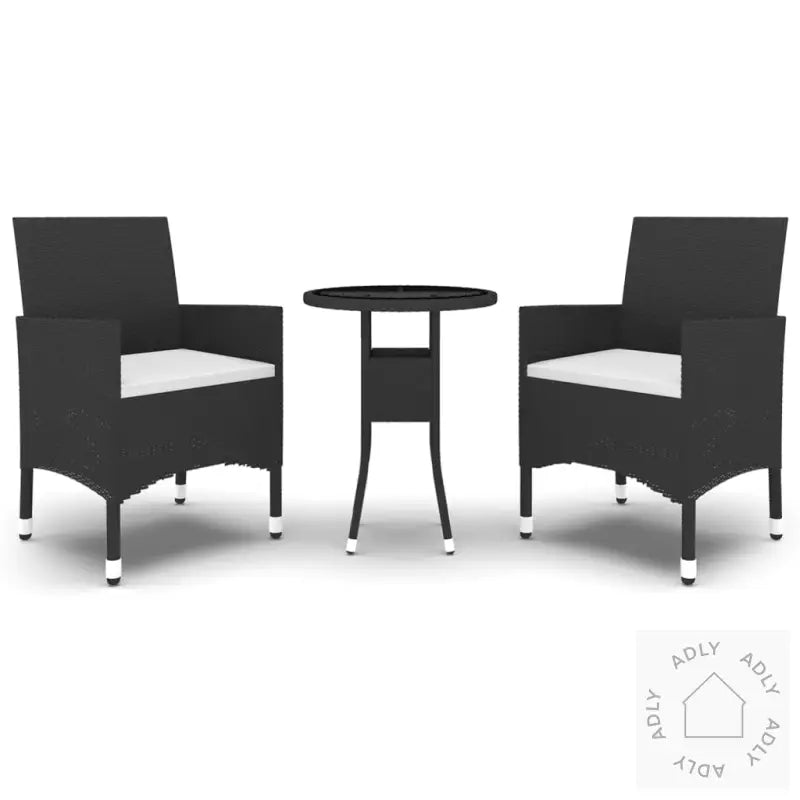 Hagebistrosett 3 Deler Polyrotting Og Herdet Glass Svart