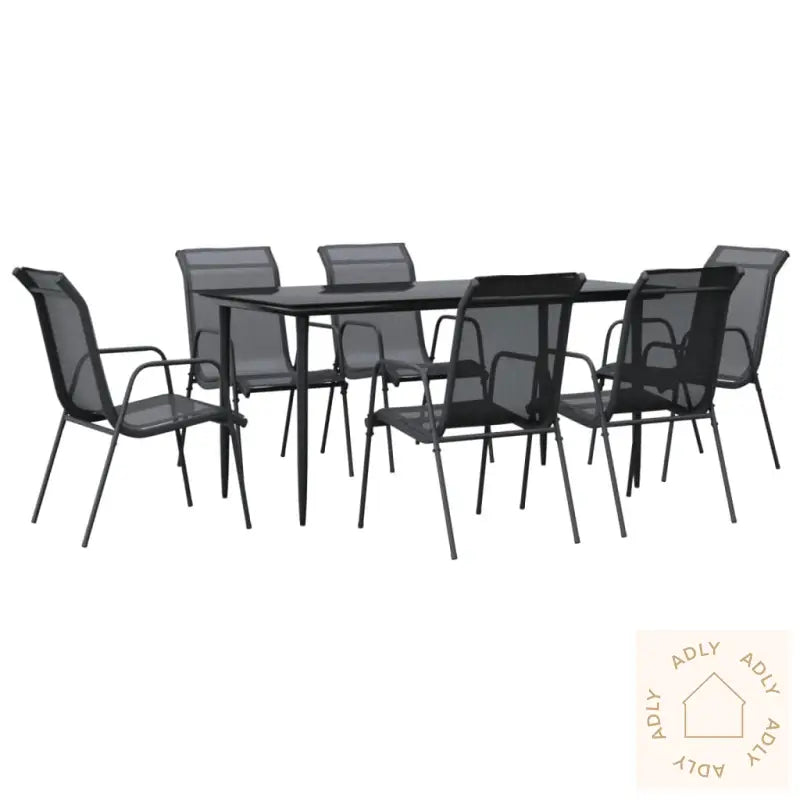 Hagespisegruppe 7 Deler Svart Stål Og Textilene