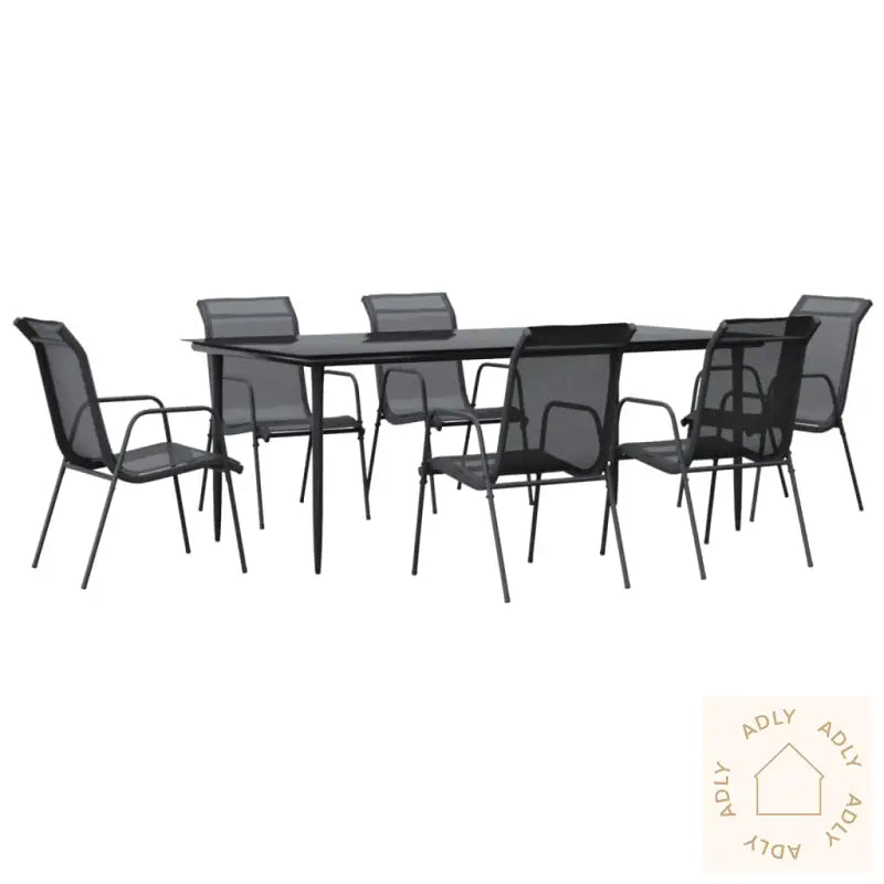 Hagespisegruppe 7 Deler Svart Stål Og Textilene