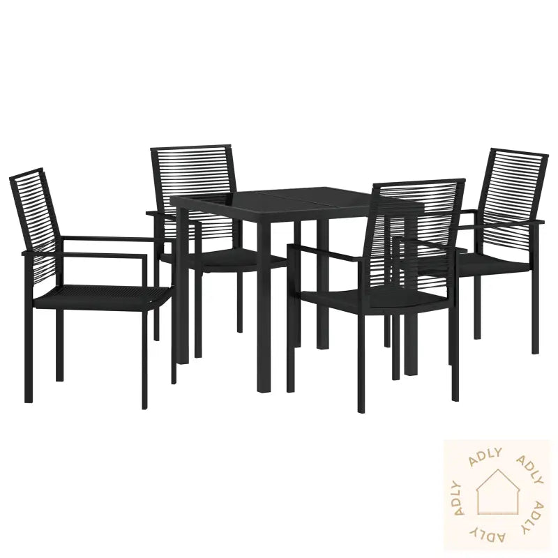 5-Delt Hage Spisebordsett Svart Pvc Rattan