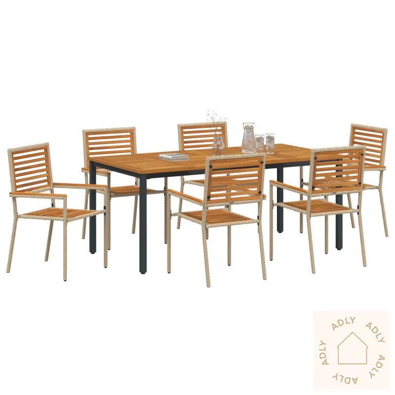 7-Delt Hagemøbelsett Beige Poly Rattans Akasietre