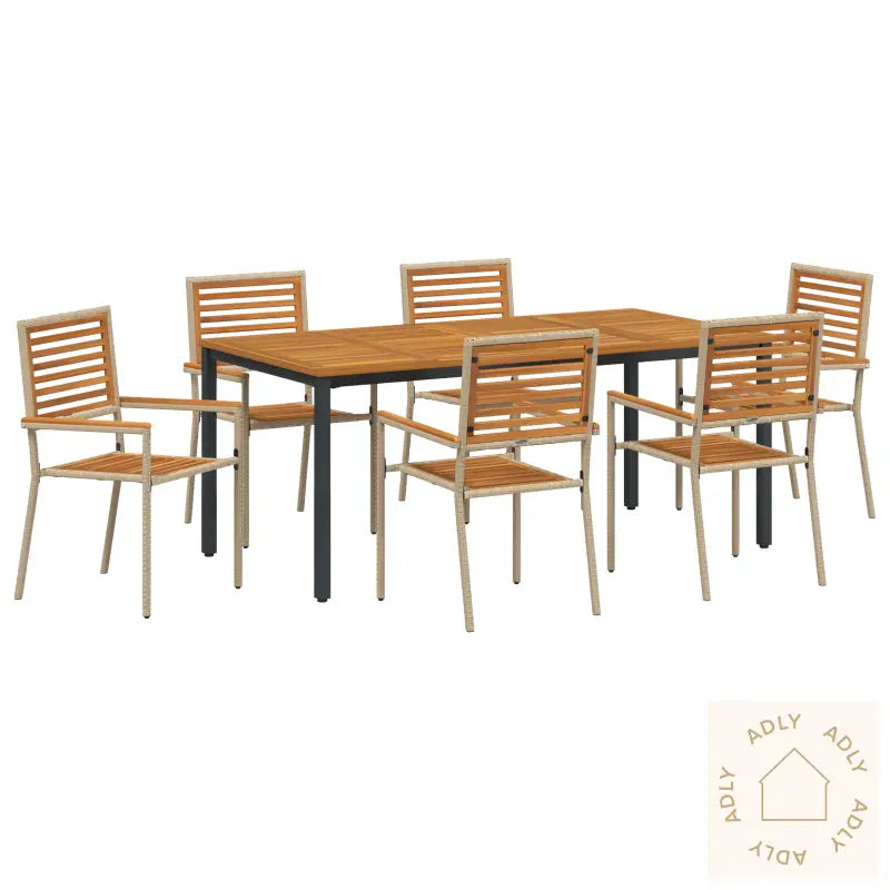7-Delt Hagemøbelsett Beige Poly Rattans Akasietre