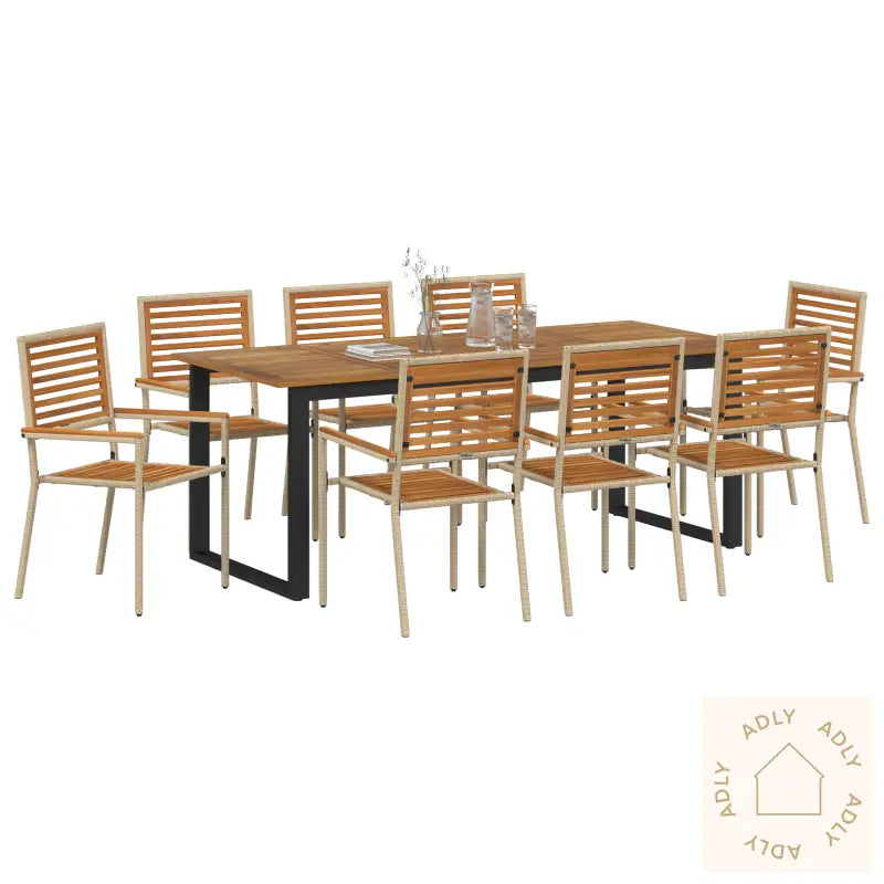 9-Delt Hagemøbelsett Beige Poly Rattan Akasietre