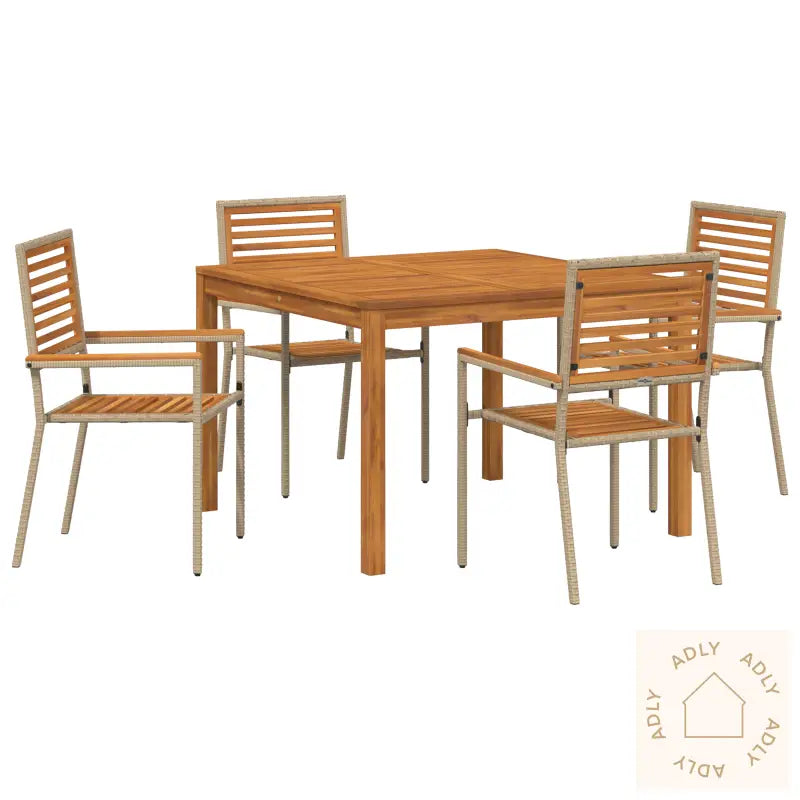 5-Delers Hage Spisesett Beige Polyrotting Akasietre