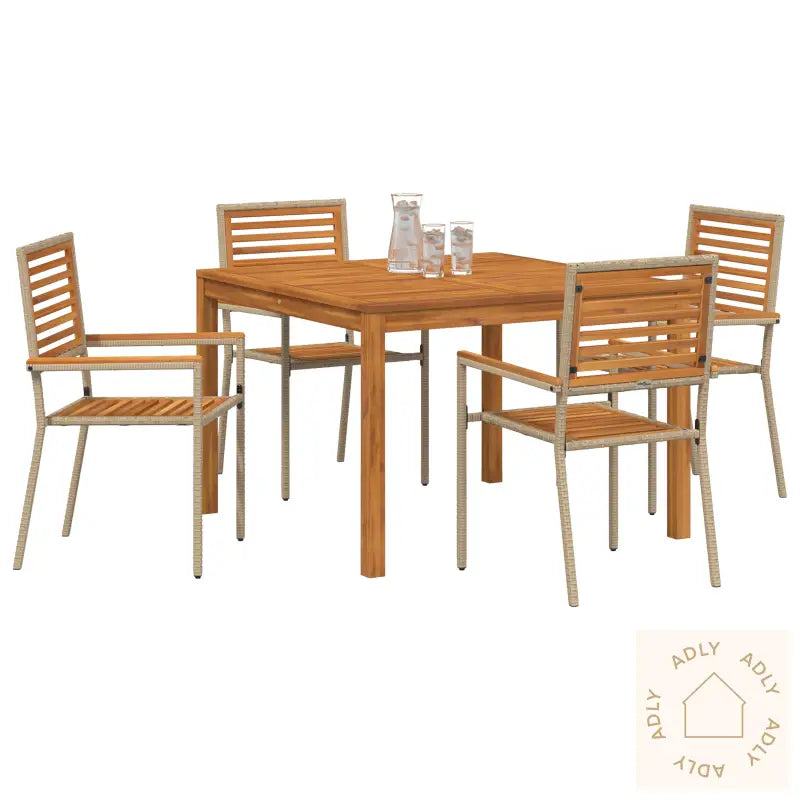 5-Delers Hage Spisesett Beige Polyrotting Akasietre