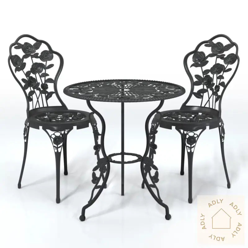 Bistrosett 3 Deler Støpt Aluminium Svart