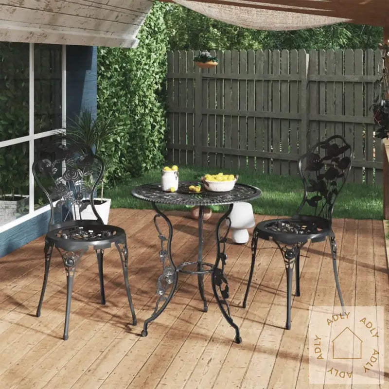 Bistrosett 3 Deler Støpt Aluminium Svart