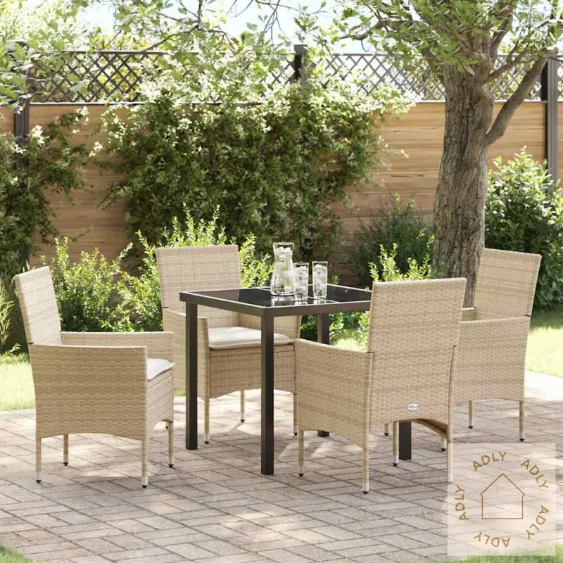 5-Delt Hagebordsett Med Puter I Beige Poly Rattan