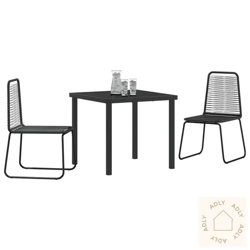 3 Delt Hage Spisestue Sett Svart Poly Rotang