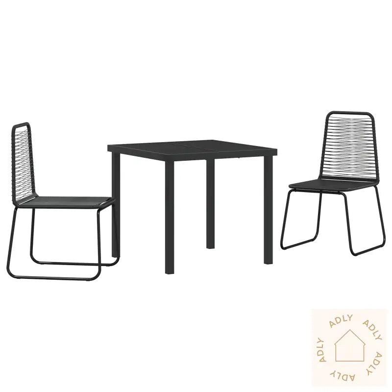 3 Delt Hage Spisestue Sett Svart Poly Rotang