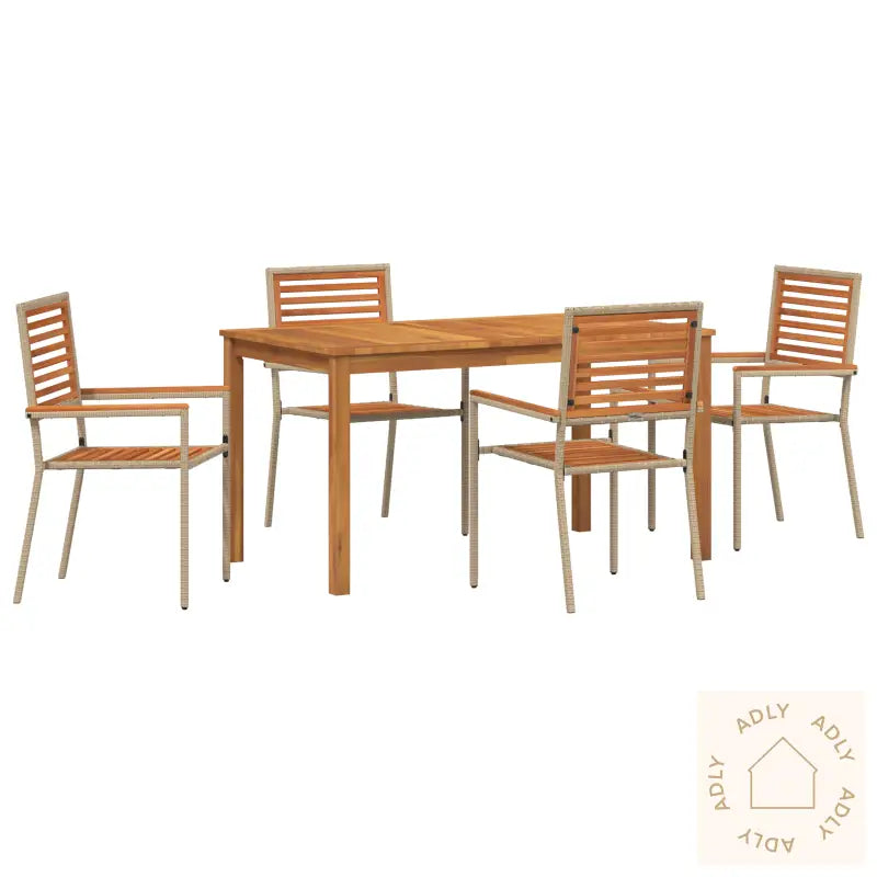 5 Delers Hage Spisebord Sett Beige Poly Rattan Akasie