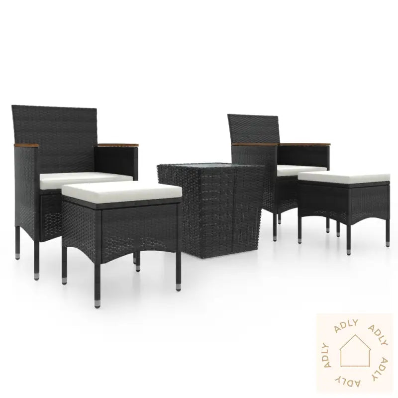 Hagebistrosett 5 Deler Polyrotting Og Herdet Glass Svart