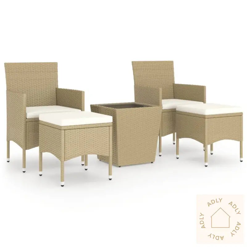 Hagebistrosett 5 Deler Polyrotting Og Herdet Glass Beige