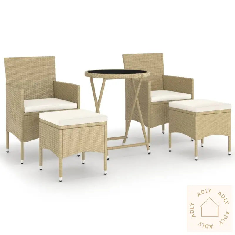 Hagebistrosett 5 Deler Polyrotting Og Herdet Glass Beige