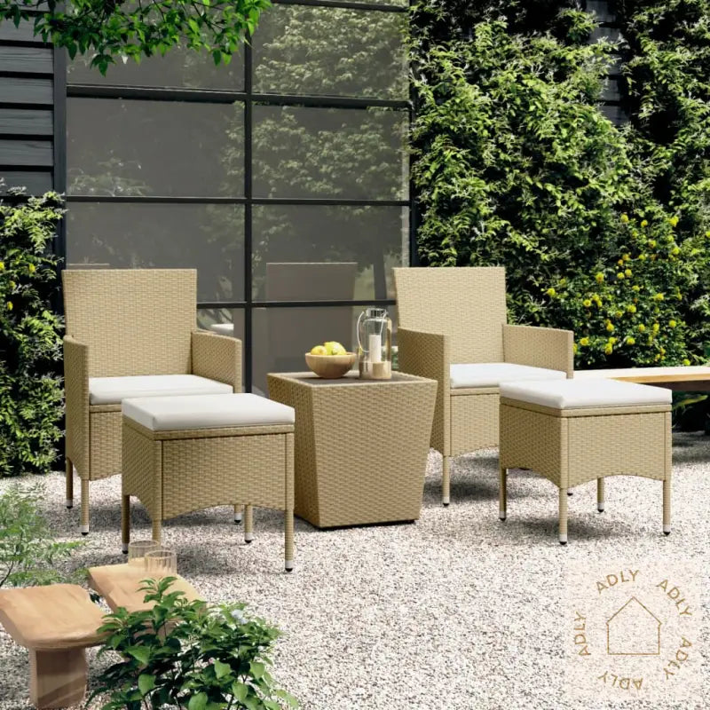 Hagebistrosett 5 Deler Polyrotting Og Herdet Glass Beige