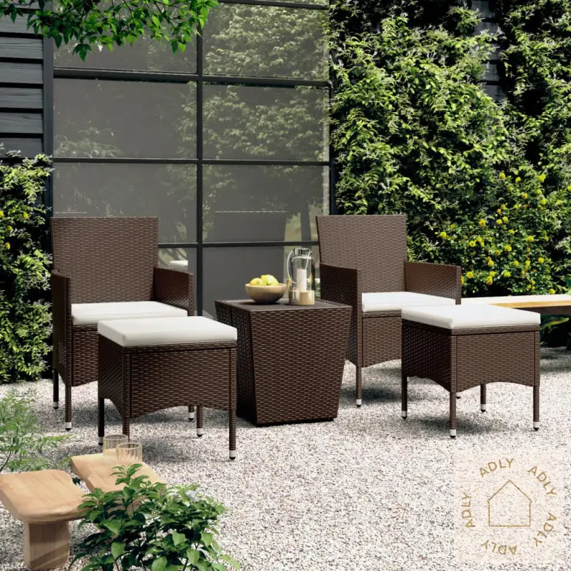 Hagebistrosett 5 Deler Polyrotting Og Herdet Glass Brun