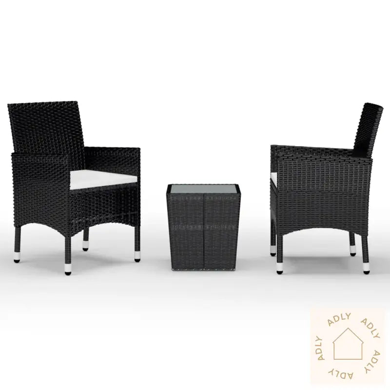 Hagebistrosett 3 Deler Polyrotting Og Herdet Glass Svart