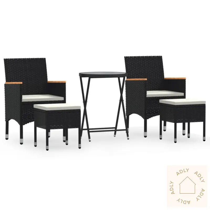 Hagebistrosett 5 Deler Polyrotting Og Herdet Glass Svart