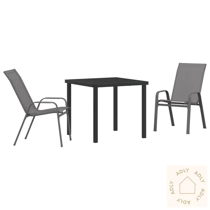 3-Delt Hage Dining Set Grå Textilene Og Stål
