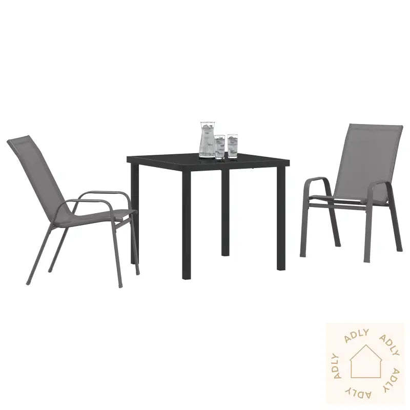 3-Delt Hage Dining Set Grå Textilene Og Stål
