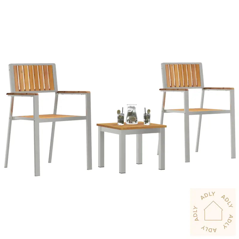 3 Deler Hagemøbel Sett Solid Tre Teak