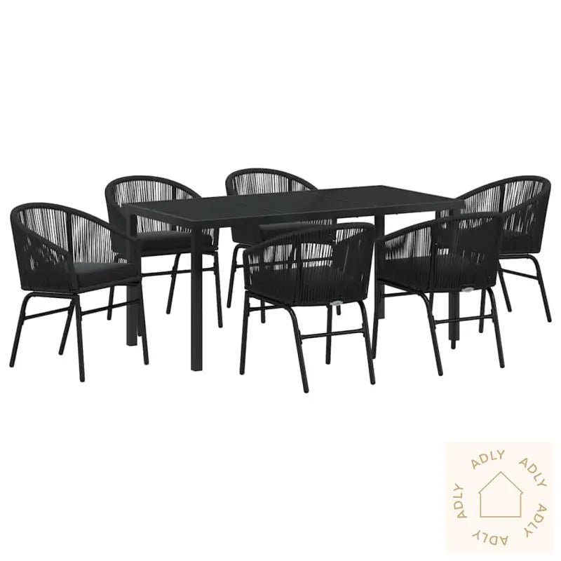 7-Delt Hagesett Med Spisebord – Svart Poly-Rattan