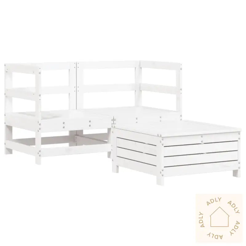 Hagesofasett 3 Deler Hvit Heltre Furu