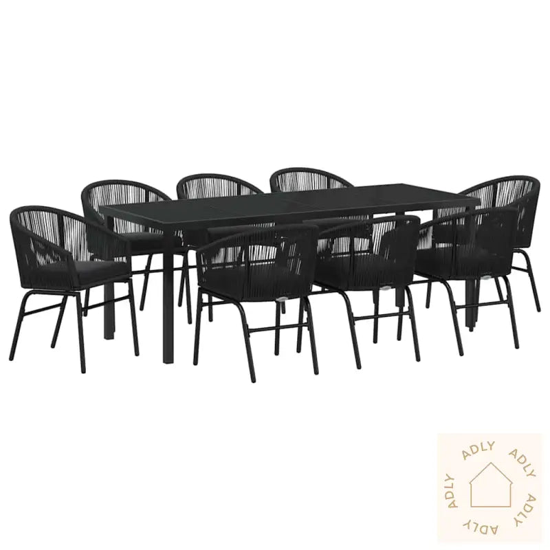 9-Delt Hage Spisesett - Svart Poly Rattan
