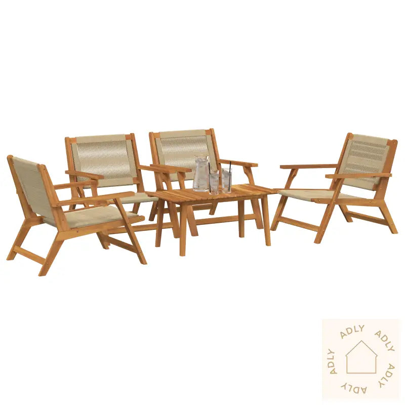 5-Delt Hagesett: Beige Akasietre Stoler & Bord