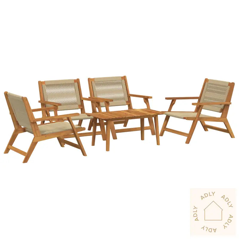 5-Delt Hagesett: Beige Akasietre Stoler & Bord