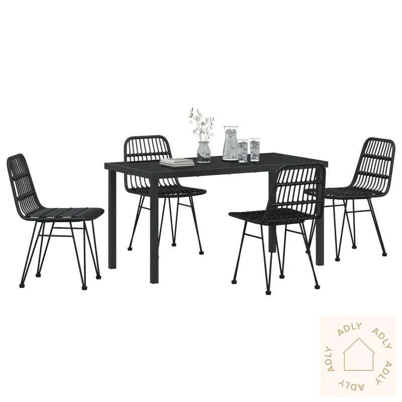 5-Delt Hagespisestolsett Svart Poly Rattan