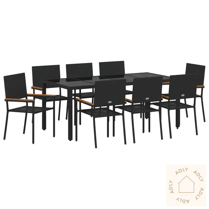 9-Delers Hagedining-Sett Svart Polyrotting
