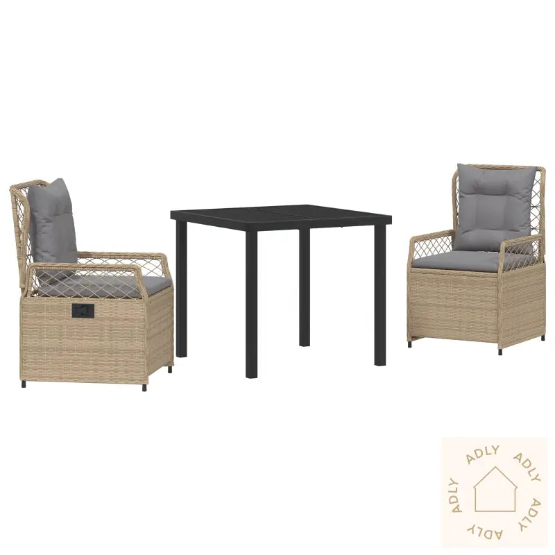 3-Delt Hage Spisebordsett Beige Poly Rattan