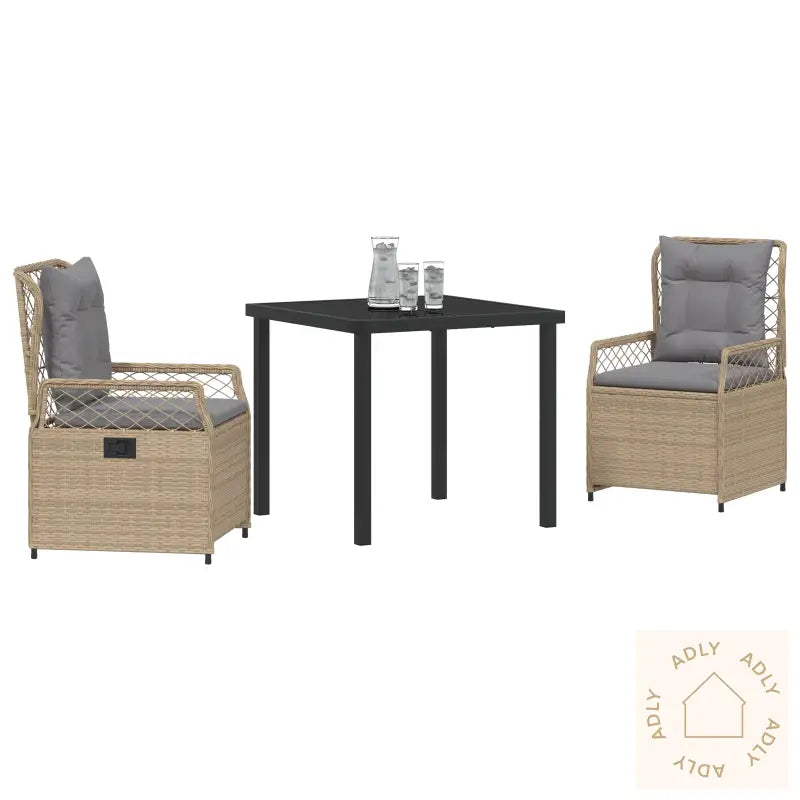 3-Delt Hage Spisebordsett Beige Poly Rattan