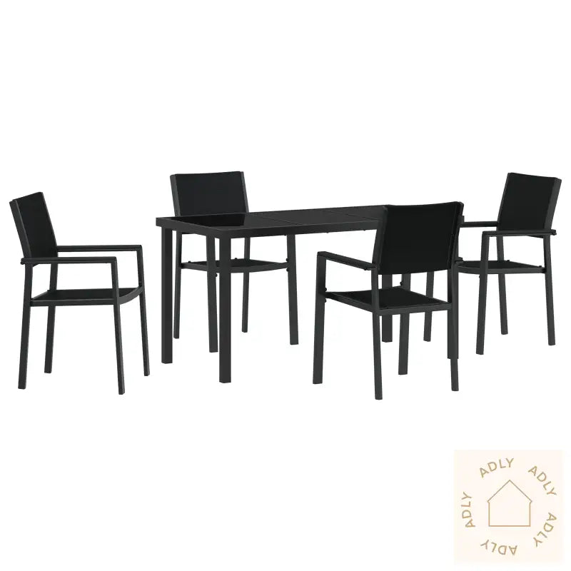 5-Delt Hage Spisesett Svart Poly Rattan