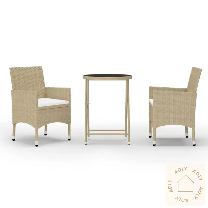 Hagebistrosett 3 Deler Polyrotting Og Herdet Glass Beige
