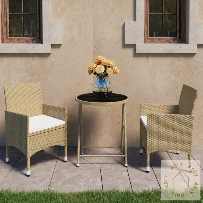 Hagebistrosett 3 Deler Polyrotting Og Herdet Glass Beige