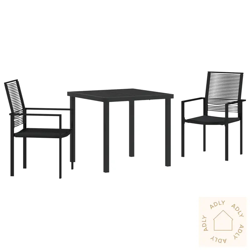 3 Delt Hage Spisebord Set Svart Pvc Flekk