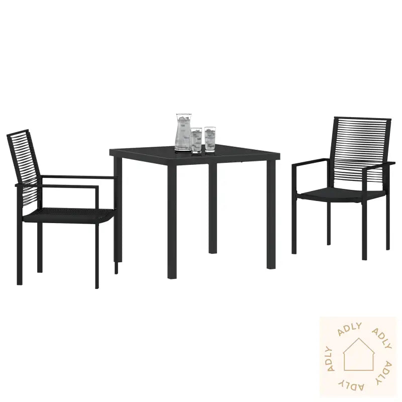 3 Delt Hage Spisebord Set Svart Pvc Flekk